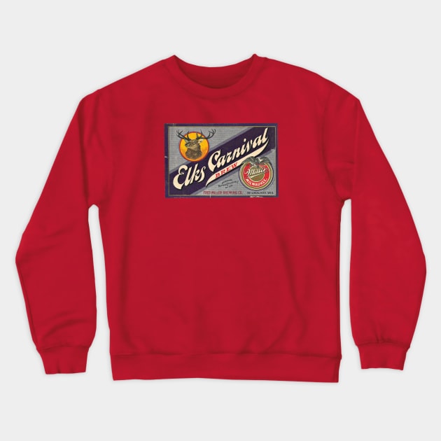 Elks Carnival Vintage Beer Label Crewneck Sweatshirt by Alema Art